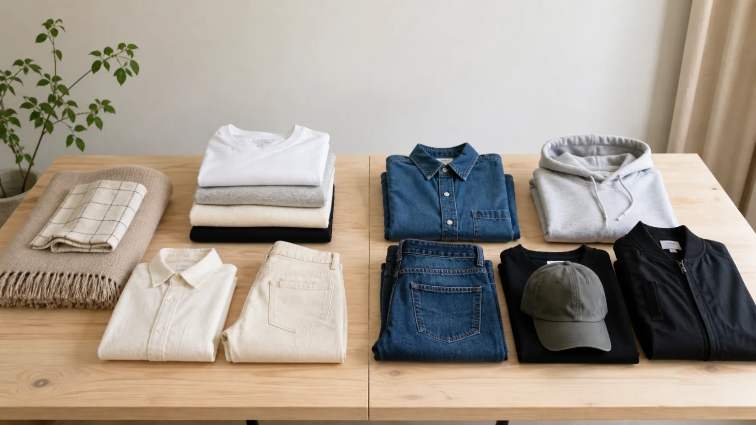 Minimalistiska basplagg jämförda med urban denim