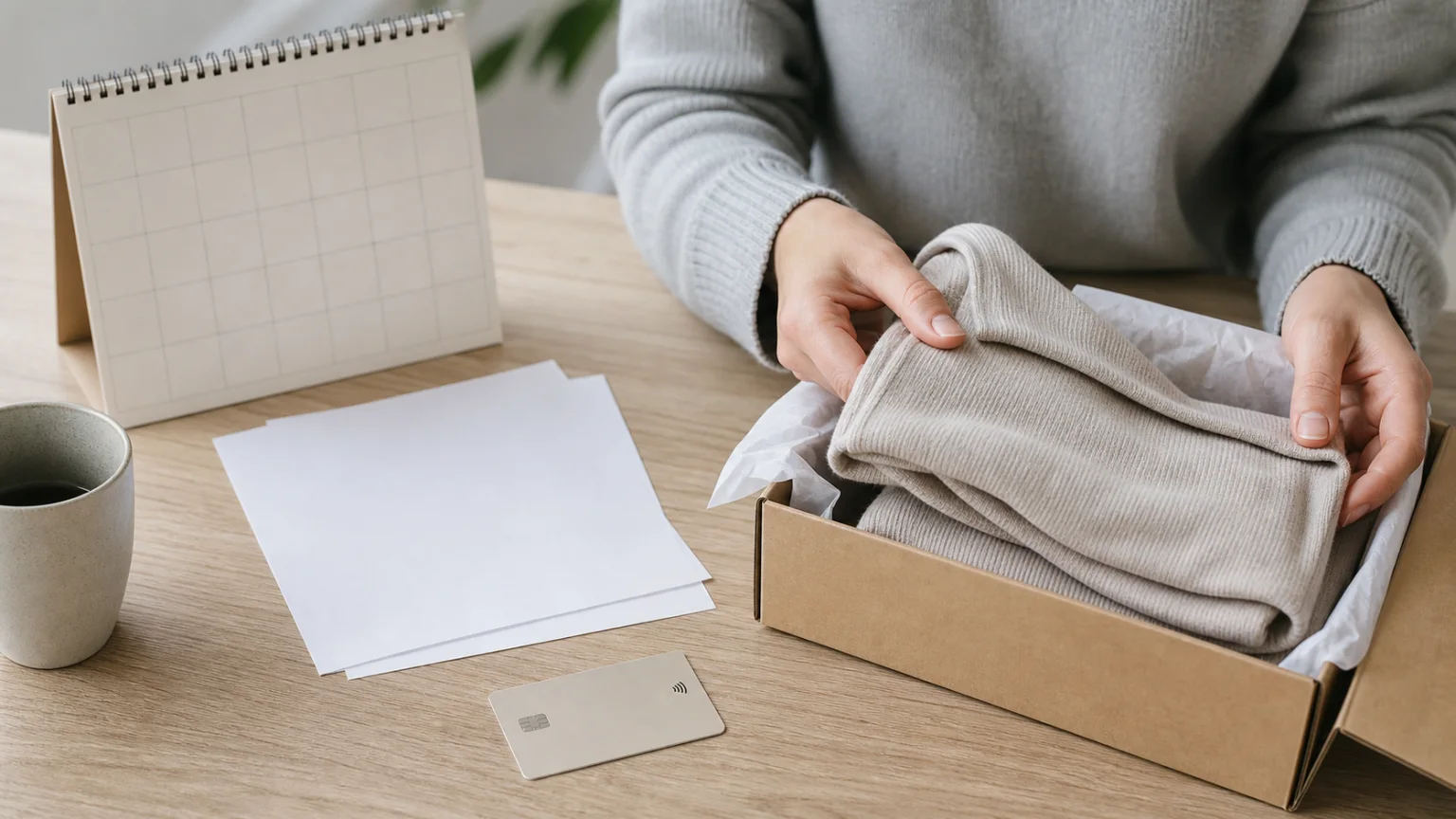 Klädköp med faktura, kalender och betalningskort