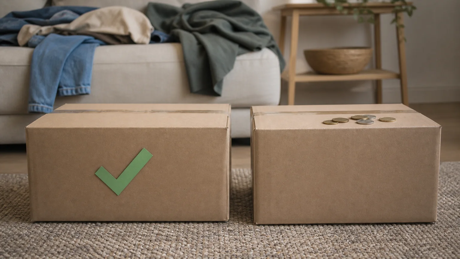 Två returpaket som visar fri och avgiftsbelagd retur
