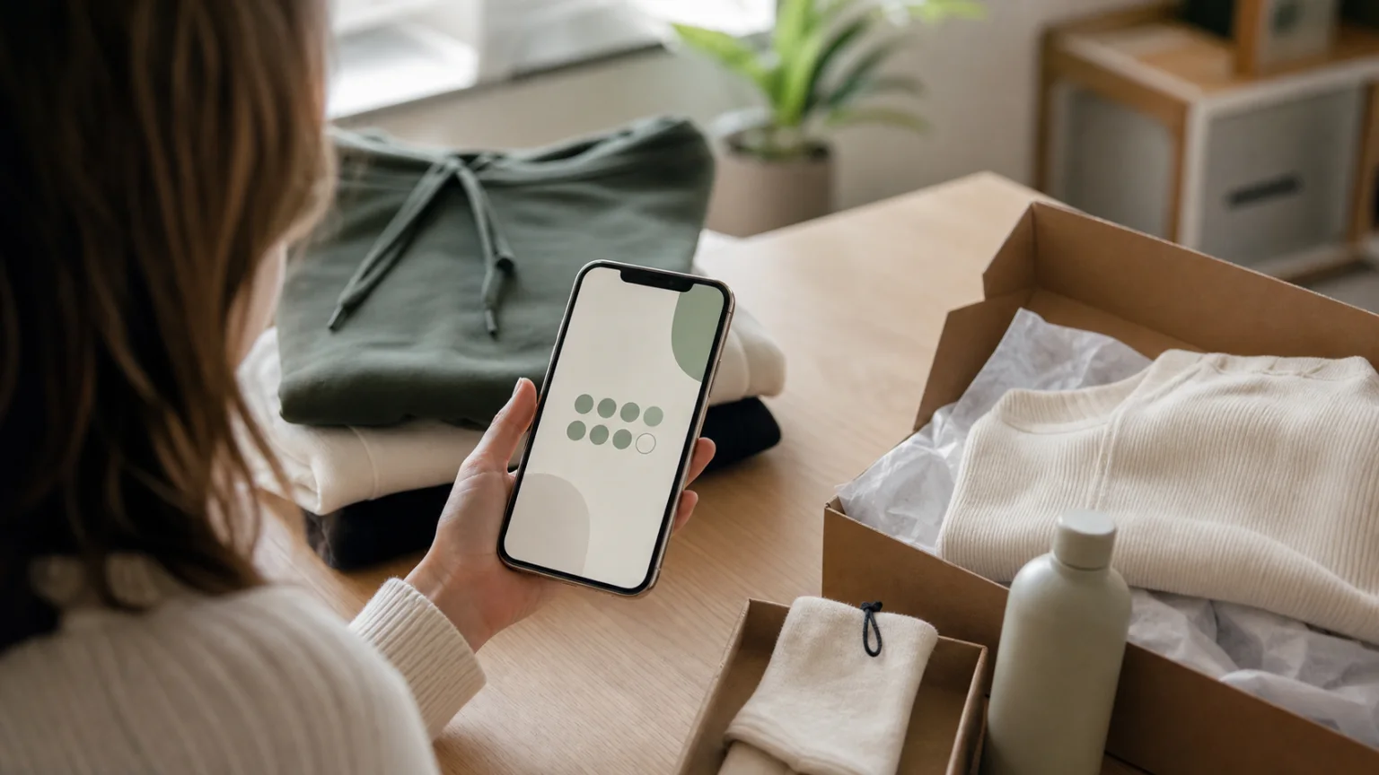 Mobil med digitalt stämpelkort bredvid damplagg