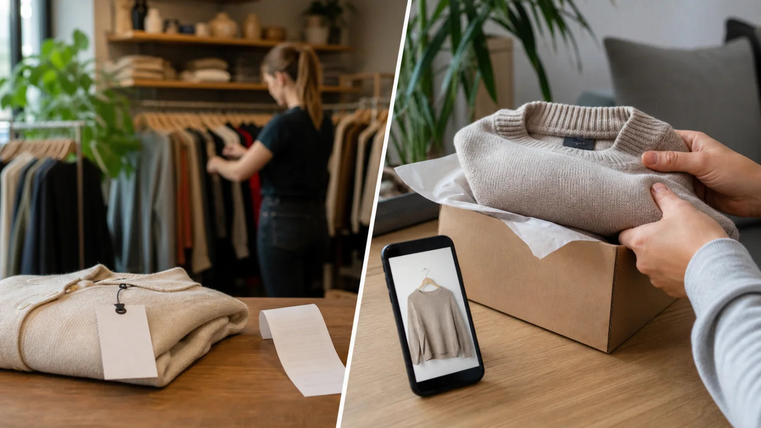 Begagnade kläder sorterade mellan butik och privat marknadsplats
