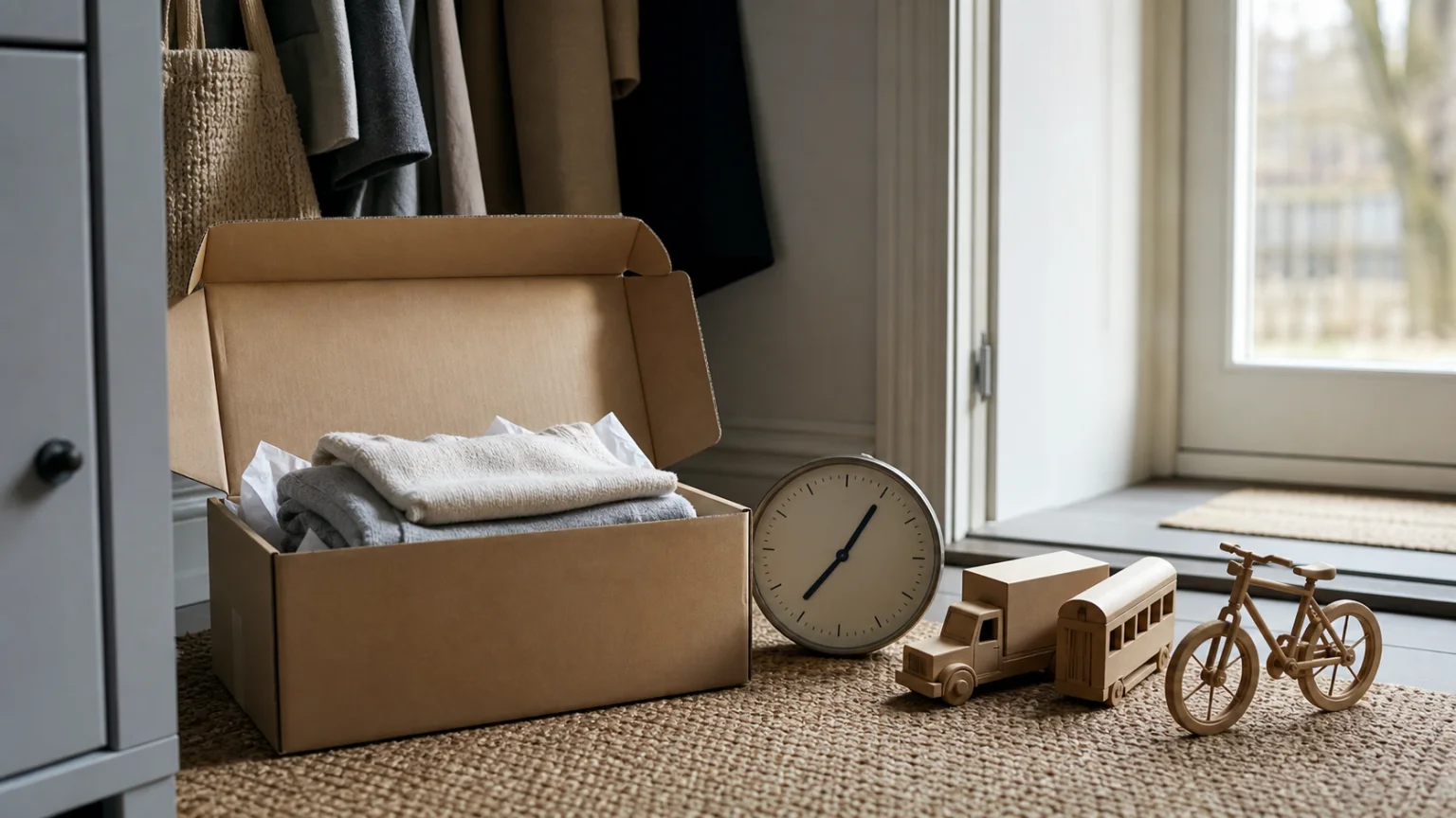Packat klädpaket vid klocka och olika leveransalternativ