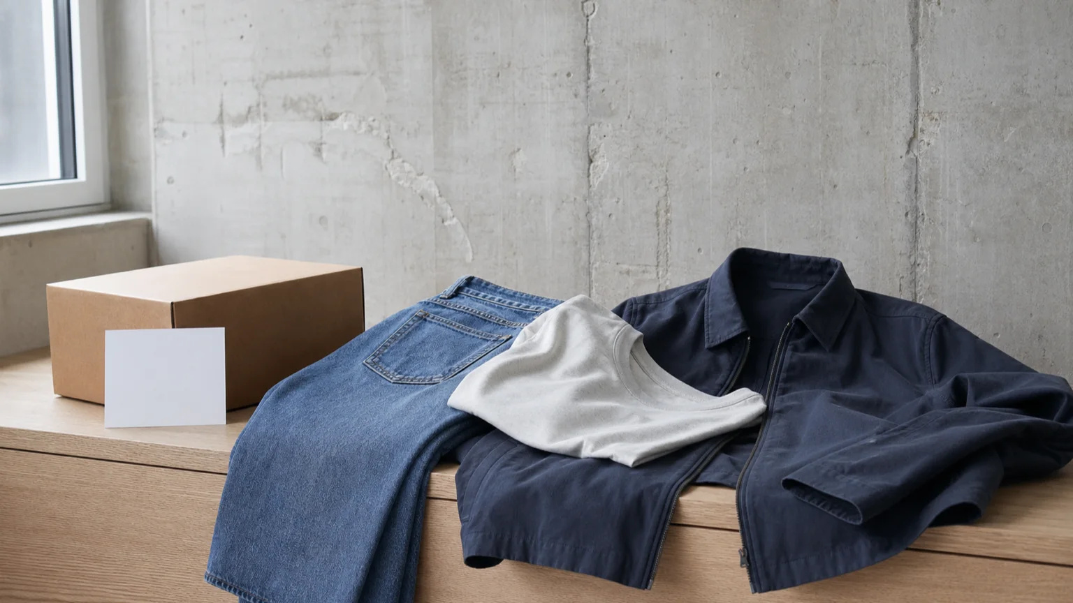 Denim och urbana basplagg med paket och returlapp